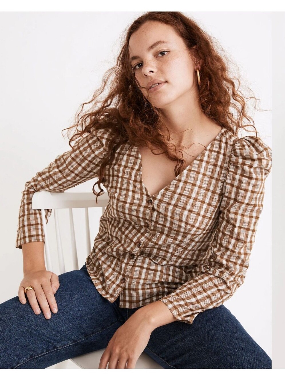 Madewell Westover Top in Sandown Plaid Weathered Olive Size 6